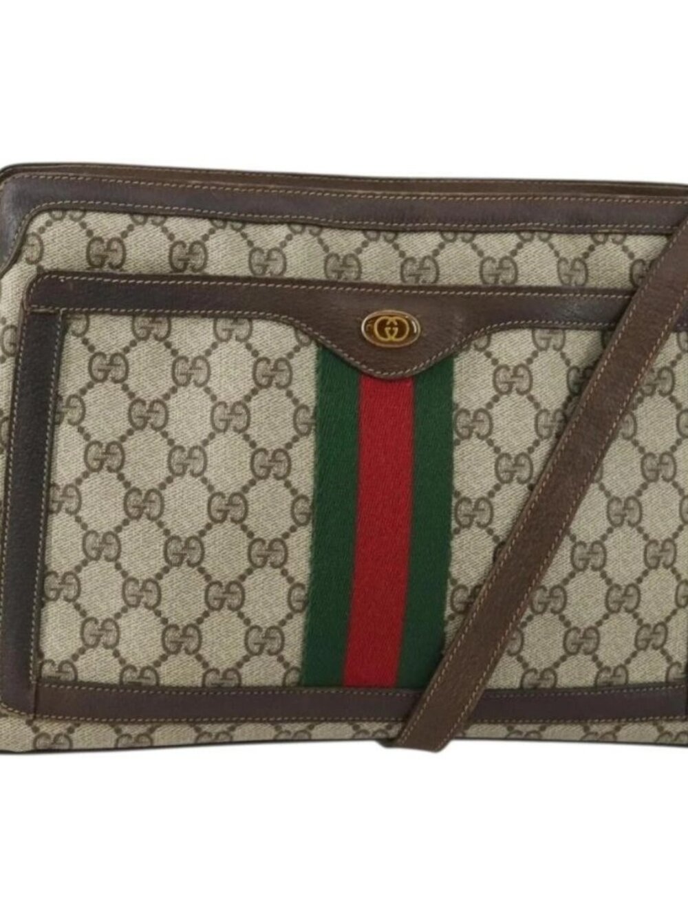 GUCCI GG Supreme Web Sherry Line Bag PVC Beige Gold 41 001 4085 Auth 156428 - Picture 2 of 16